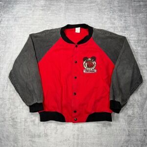 Disney Varsity Jacket Mens Medium Red Vintage 90s Mickey Mouse Football Corduroy